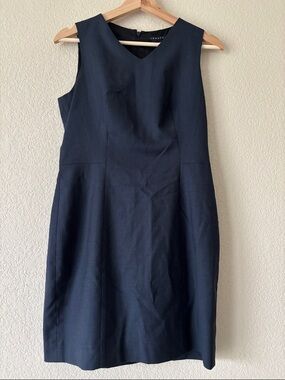 Theory Navy Sleeveless V-Neck Midi Sheath Dress